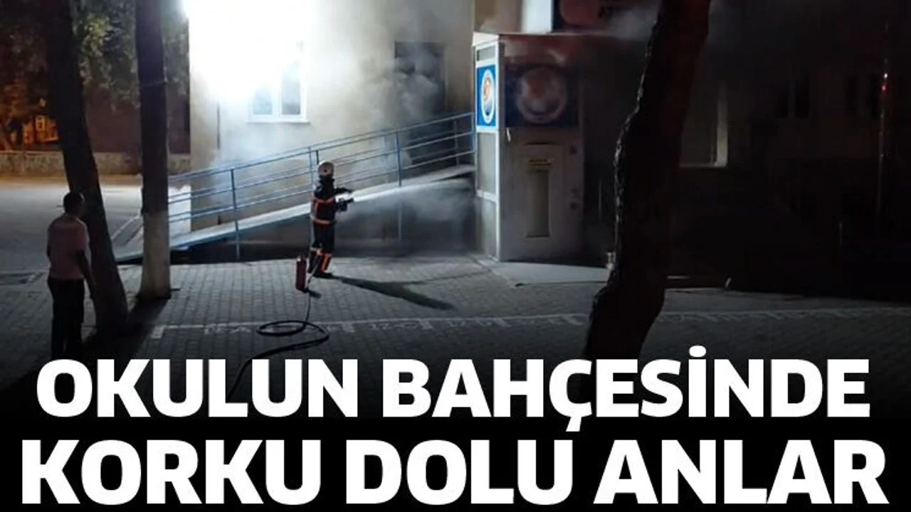 Okulun bahçesinde trafo yangını
