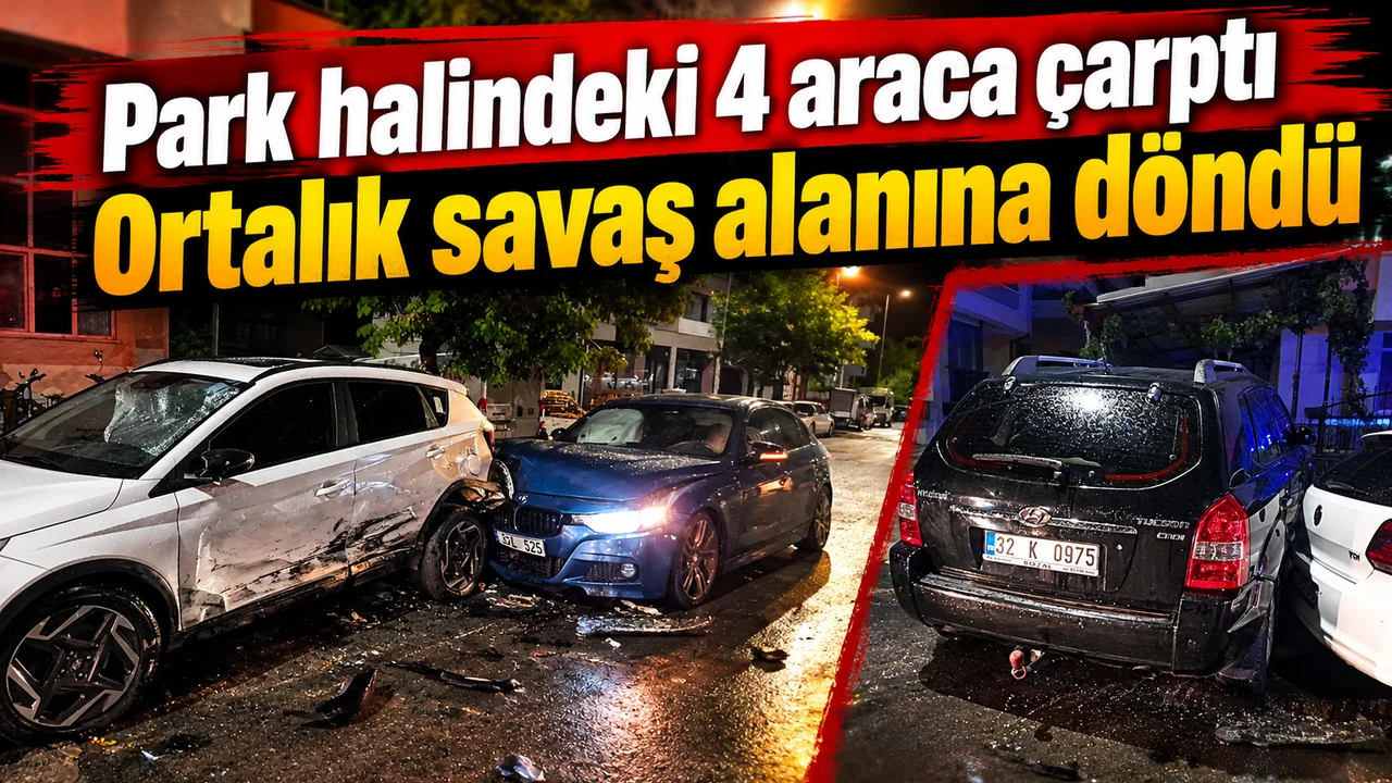 Park halindeki araçlara çarptı