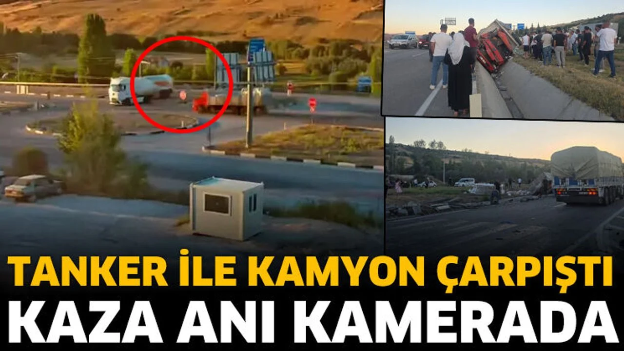 Tanker ile kamyonun çarpıştığı kaza kamerada