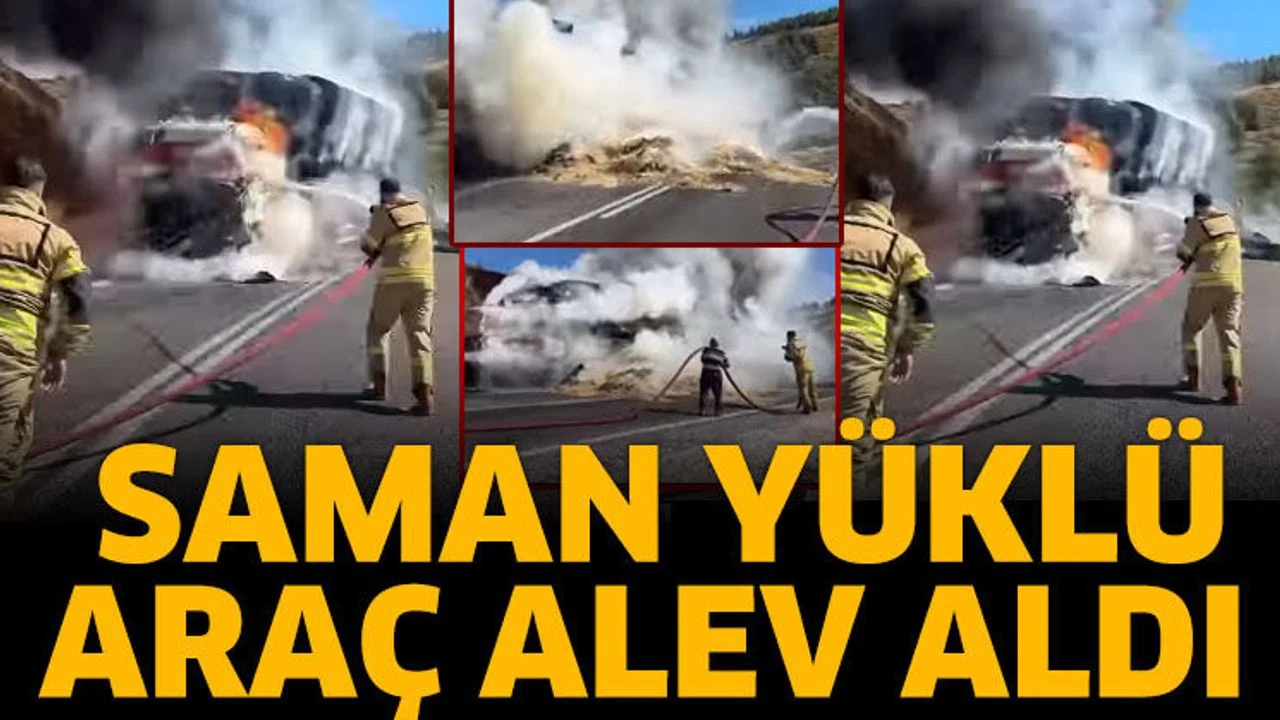 Saman Yüklü Araç Alev Aldı