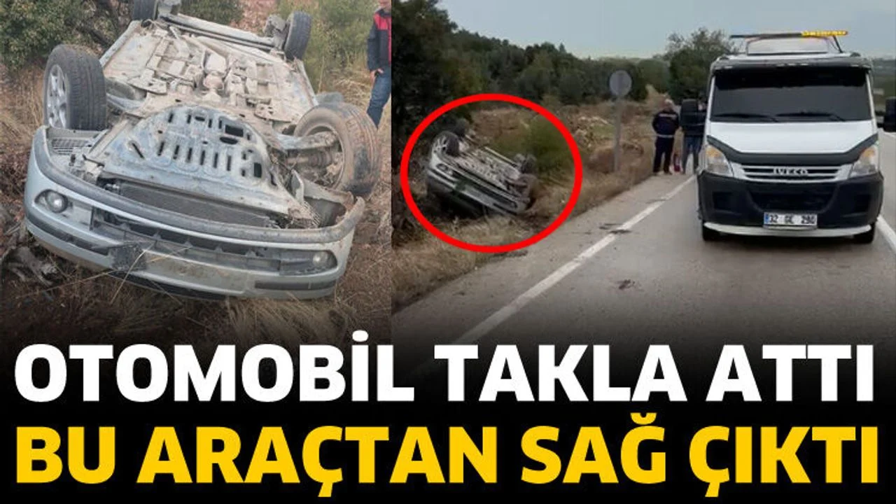 Otomobil takla atarak ters döndü