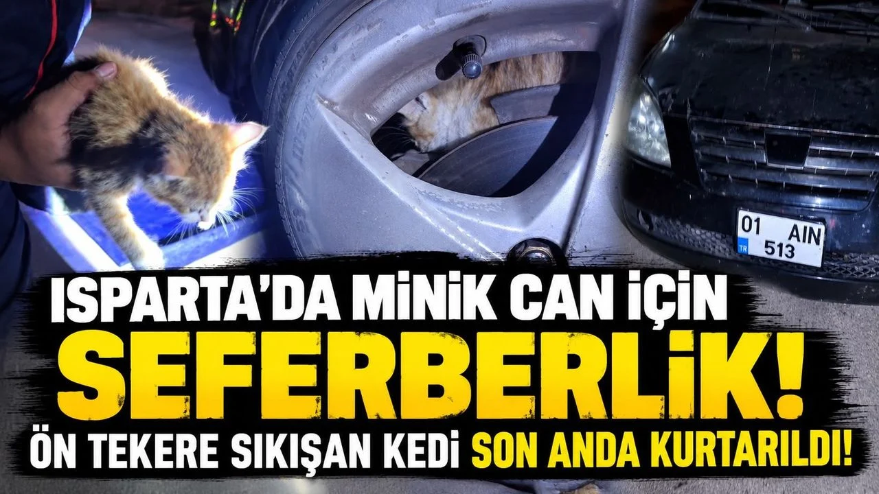 Ön Tekere Sıkışan Kedi Son Anda Kurtarıldı!